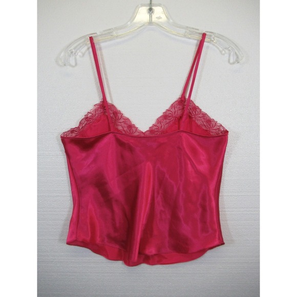 Vintage 90s Victoria's Secret Shiny Satin Camisole Dark Pink Lace Trim - Picture 4 of 4